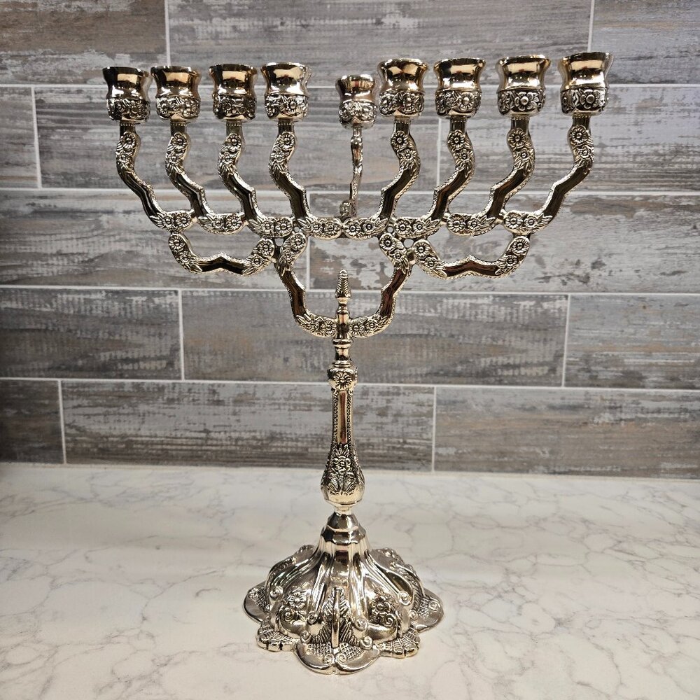 Silver Plated Classic Ornate Design Menorah